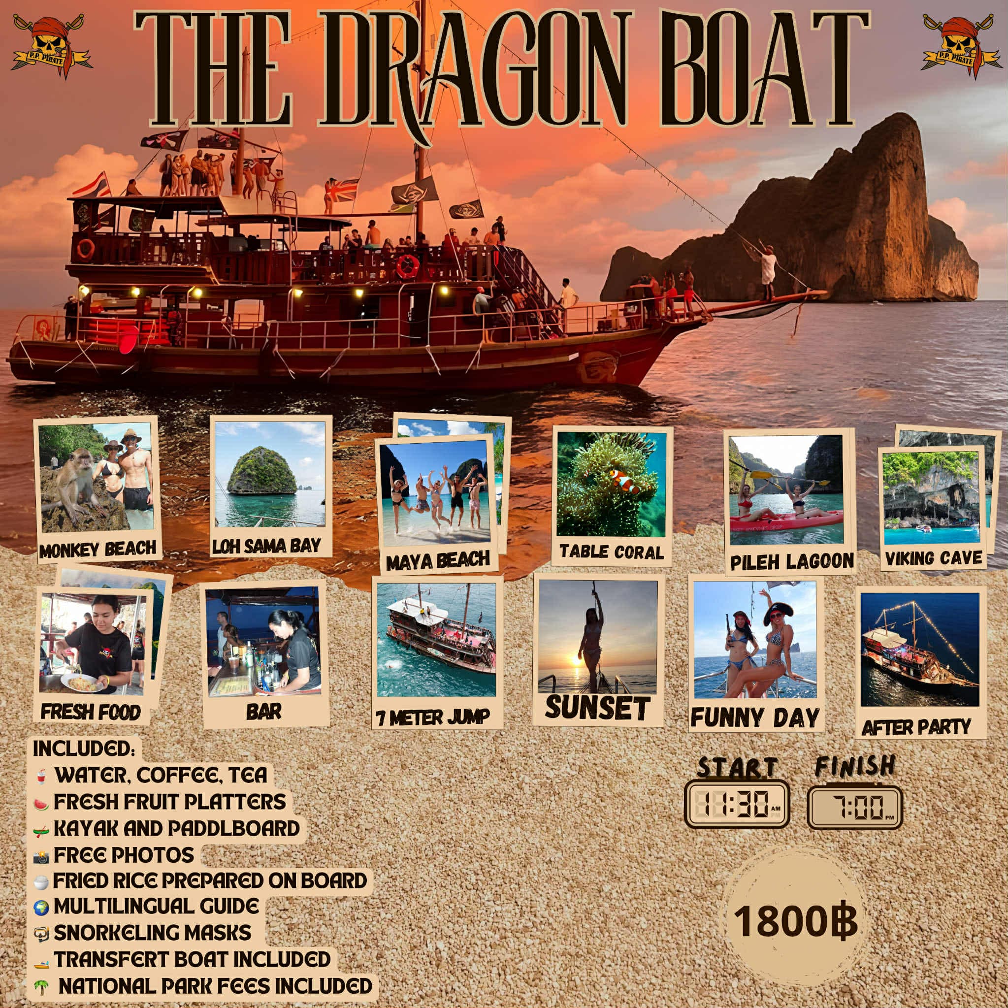 Famous Phi Phi Pirate Boat Party with Snorkeling Kayaking On-Board Bar & Evening Party showcase 1