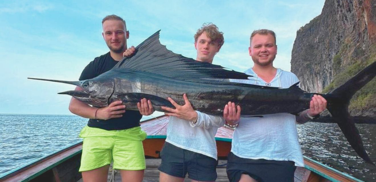 big large swordfish marlin fish koh phi phi thailand tourist fishing trip local longtail boat