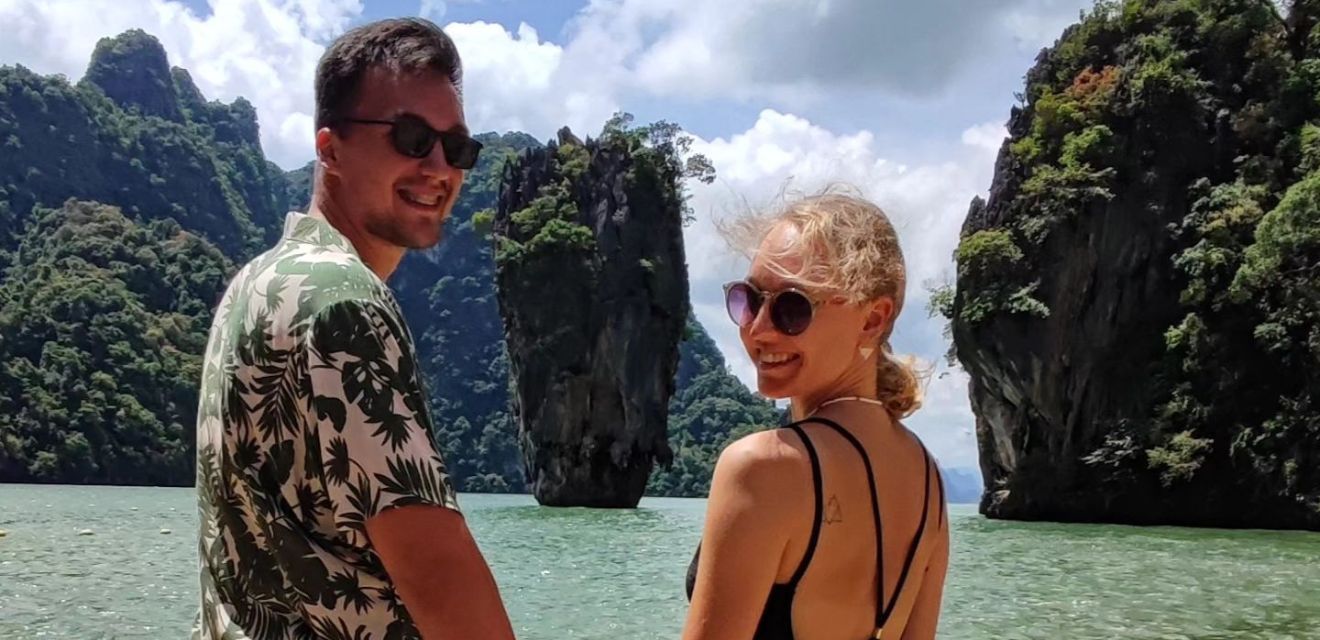 couple at james bond island phang nga koh tapu