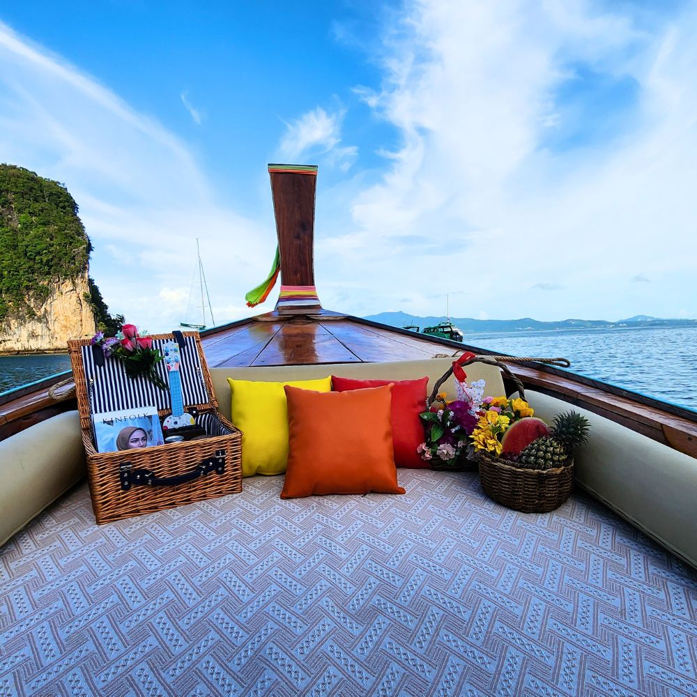 luxury longtail boat pillows thailand