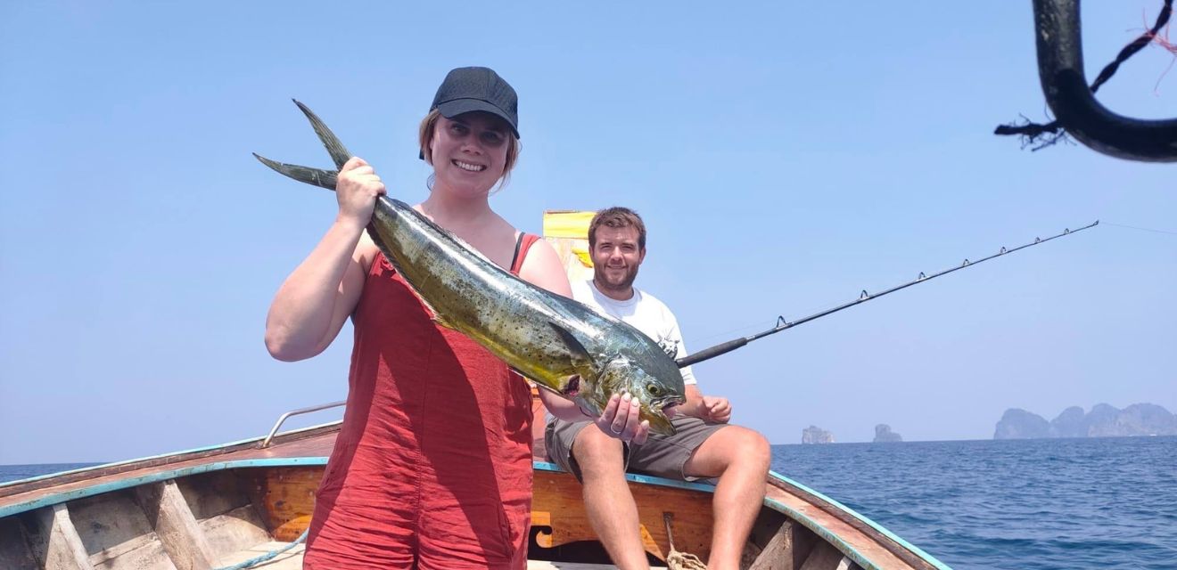 mahi mahi dolphin fish tourist catch phi phi island krabi fishing trip longtail boat deep sea andaman sea