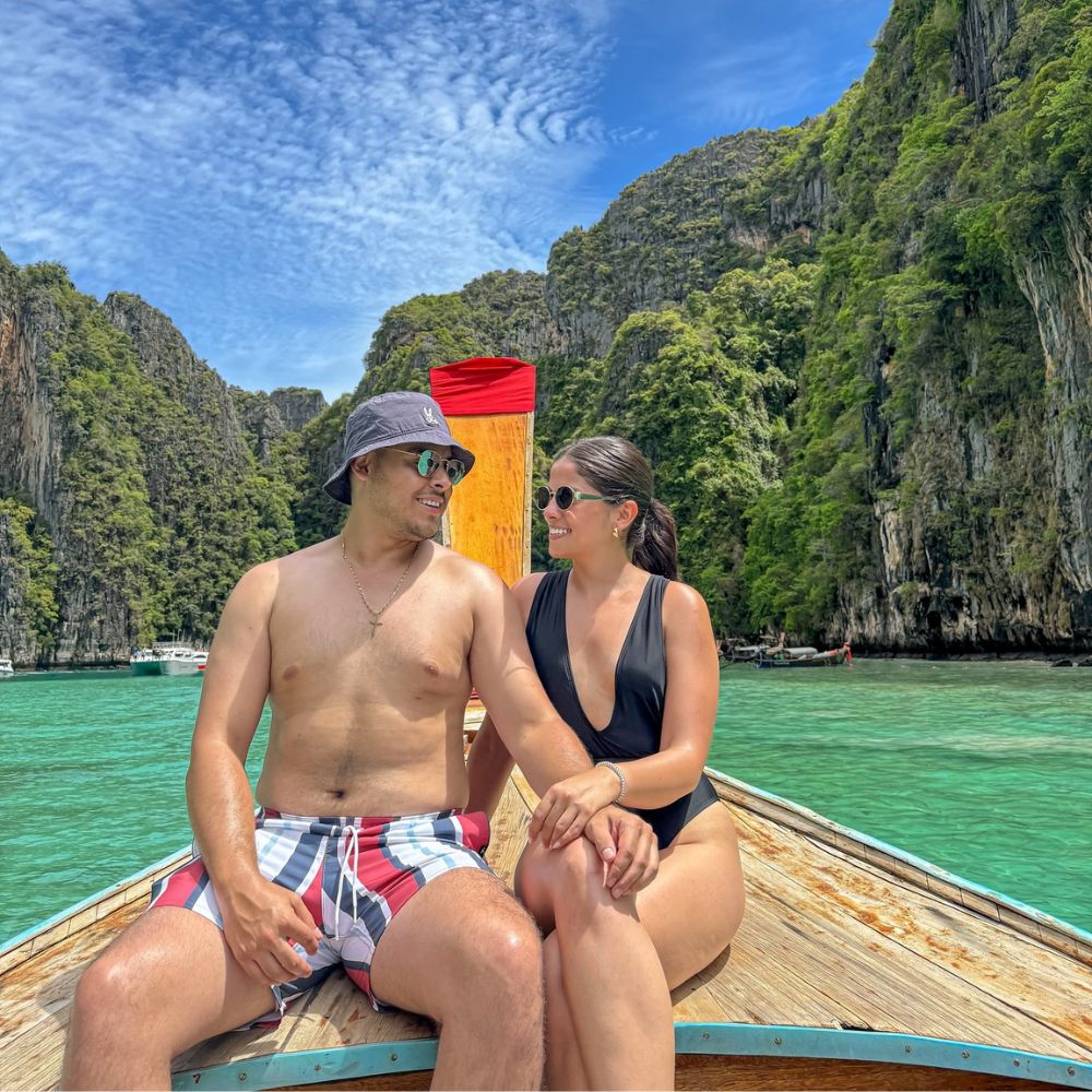 phi phi islands lagoon boat tour private boat longtail koh phi phi couple thailand thai boat tour