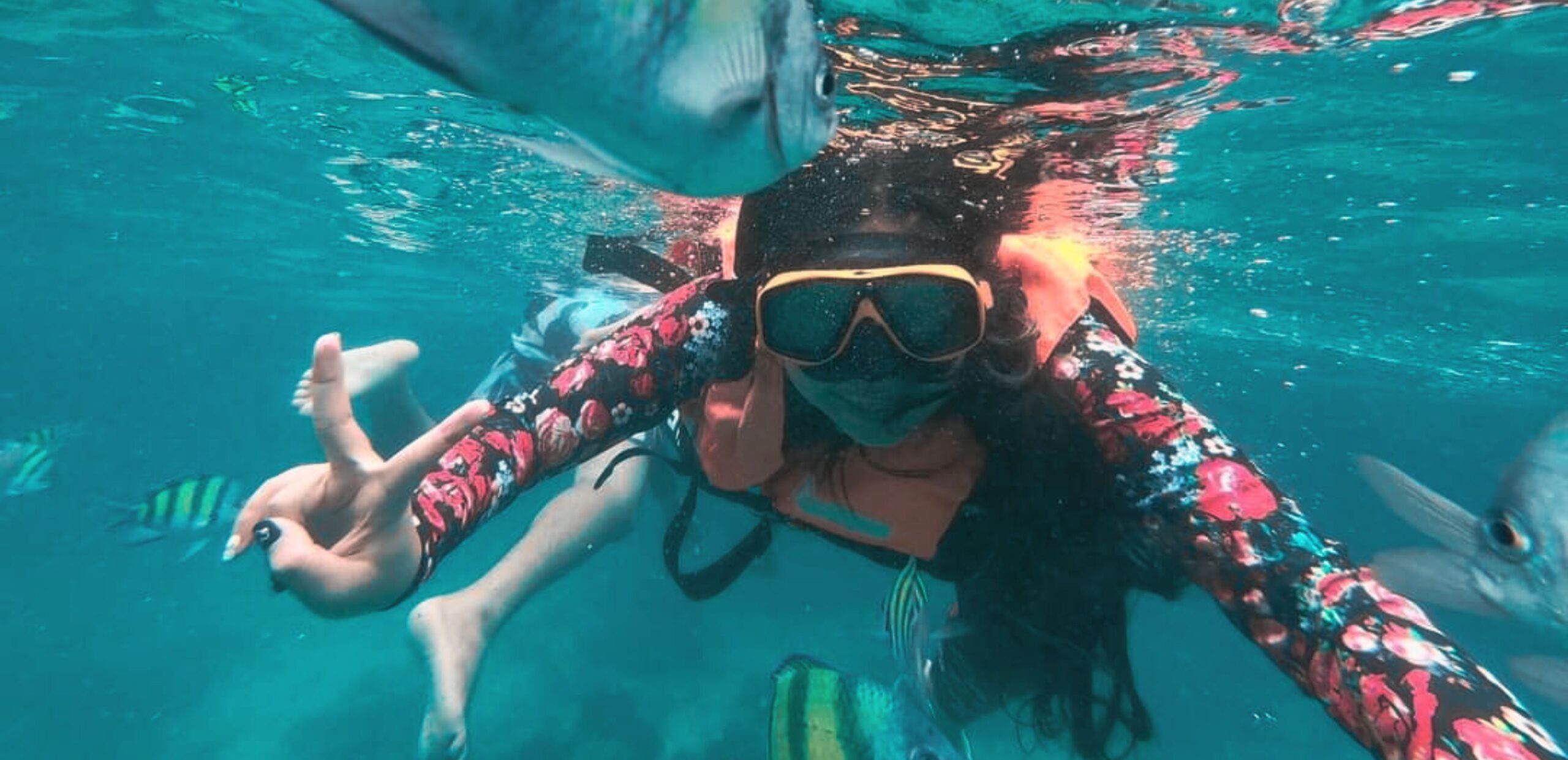 snorkel snorkelling parrot fish girl underwater gopro thailand tour