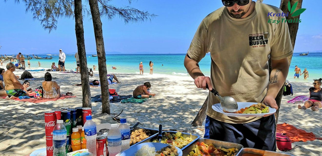 thai picnic lunch on boat tour at bamboo island koh phi phi